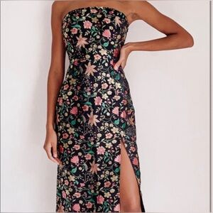Lulus Floral Jacquard Dress - strapless with slit - size medium